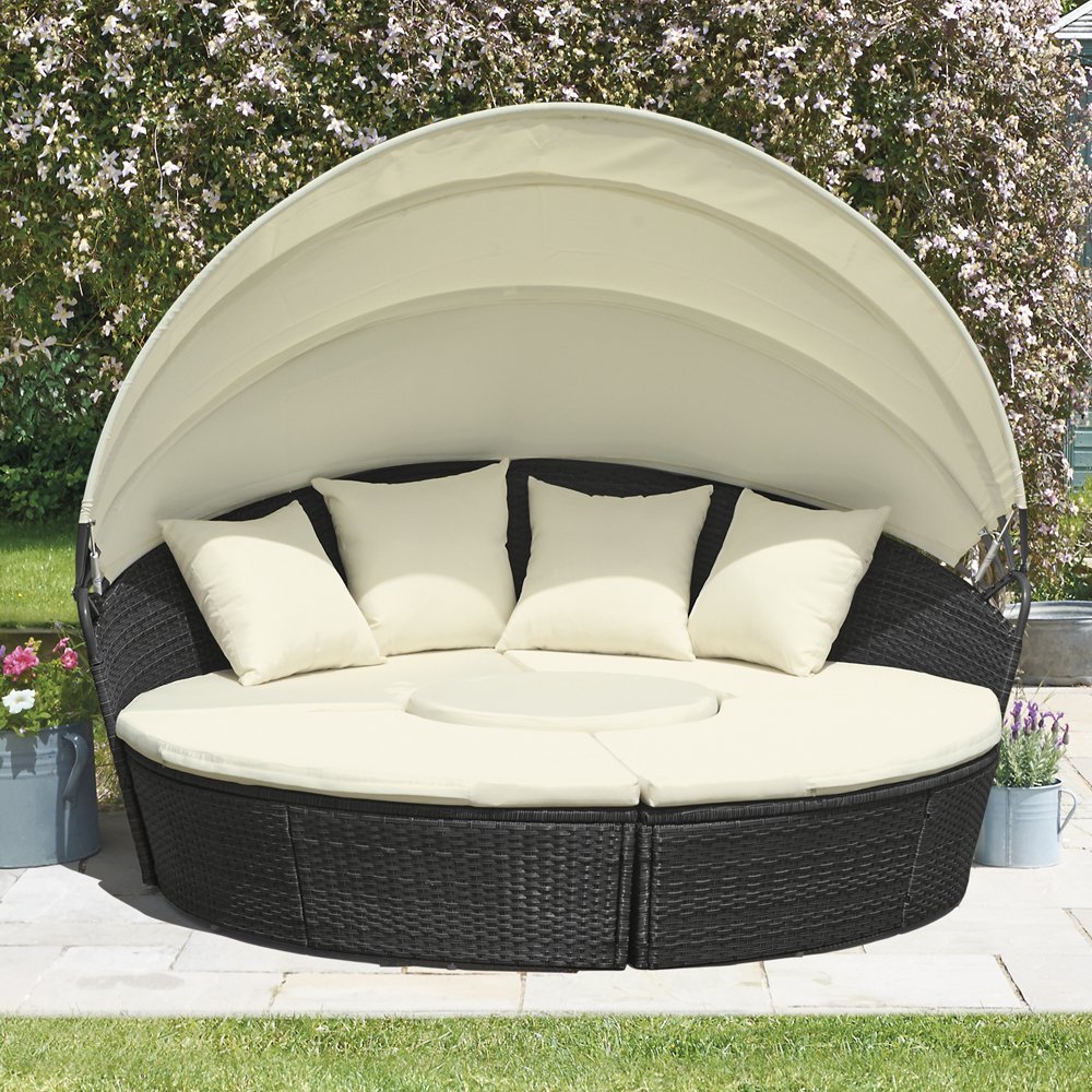 Sonneninsel Poly Rattan Ø180cm Lounge Sonnenliege Wohnmöbel Gartenmöbel